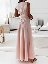cheap Formal Dresses-Women&#039;s Casual Dress Long Dress Maxi Dress Lace up Date Vacation Streetwear Maxi V Neck Sleeveless Pink Wine Red Color