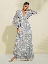levne Květinové šaty-šifon svatební host paisley print elastický pas maxi šaty