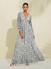 levne Květinové šaty-šifon svatební host paisley print elastický pas maxi šaty