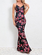 preiswerte abendkleider-Damen Freizeitkleid Etuikleid Unterkleid Blumen rückenfrei Print Rollkragen langes Kleid Maxikleid sexy Urlaub ärmellos Sommer