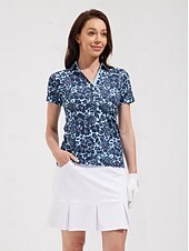 cheap Women&#039;s Golf Clothing-Women&#039;s Golf Polo Shirt Navy Short Sleeve Sun Protection Lightweight Top Floral Leaf Ladies Golf Attire Clothes Outfits Wear Apparel
