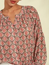 economico Bluse e camicie-camicetta casual con maniche a sbuffo geometriche