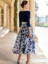 voordelige Vloerlengte-Strand Bruiloft A-Lijn Moeder van de Bruid Jurk Formele Bruiloft Gast Elegante Scoop Hals V-Hals Enkel Lengte Chiffon Geleverd Rekstof 3/4 Lengte Mouw met Bloem Bruiloft Gast Jurk 2025