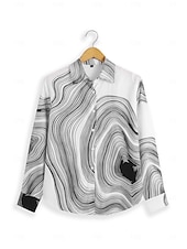 ieftine Topuri pentru femei cu dungi și geometrice-Cămașă pentru femei cu print la modă cu nasturi cu mânecă lungă bluze regolare guler casual alb-negru primăvară și toamnă