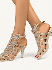 abordables Invité au mariage-Sandales à talons hauts ornées de strass et de cristaux pour femmes – bout ouvert, bride cheville et escarpins à bride cage, idéales pour les mariages, les bals de fin d'année, les cocktails et les soirées.