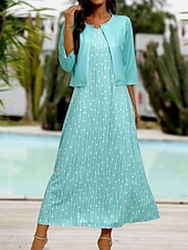 ieftine Rochie Artă și Design-Rochie Midi pentru Femei Set Rochie în Două Părți Rochie Casual Rochie de Invitat la Nuntă Rochie Tank Elegant Geometric Puncte Buzunar Imprimat Manșon Scurt Guler în V Petrecere de Zi cu Zi Roz