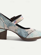 preiswerte 1930er Jahre-Damen Absätze Pumpen Handgefertigte Schuhe Vintage-Schuhe Hochzeit Party Farbblock Konischer Absatz Runde Zehe Elegant Vintage Leder Schnalle Hellblau