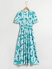 abordables Robes de vacances-robe mi-longue à manches bouffantes et col V