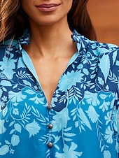 baratos camisas, tops e blusas-blusa manga longa com babados florais