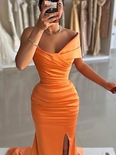 ieftine Rochii de Banchet-Rochii de bal sirena elegantă rochie formală rochie de bal lungime podea fără mâneci off shoulder satin cu fenta rochie de mascare