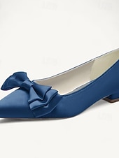 abordables Dama de honor-Mujer Zapatos de boda Bailarinas Fiesta Pajarita Tacón Bajo Dedo Puntiagudo Elegante Satén Negro Blanco Marfil