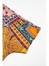 フォークプリント Vネックマキシドレス お買い得  プリントカジュアルドレス-フォークプリント Vネックマキシドレス