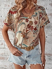 Γυναικείο T-shirt Boho Μπλούζα Paisley Εκτύπωση V-Λαιμό Κοντό Μανίκι Καθημερινό Χαλαρό Στυλ Πολύχρωμο Ελαφρύ Καλοκαίρι Μπλούζα Χαμηλού Κόστους Boho t-shirt-Γυναικείο T-shirt Boho Μπλούζα Paisley Εκτύπωση V-Λαιμό Κοντό Μανίκι Καθημερινό Χαλαρό Στυλ Πολύχρωμο Ελαφρύ Καλοκαίρι Μπλούζα