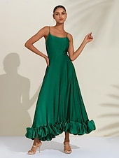 abordables Robes de fête-robe d&#039;occasion spéciale en satin de luxe vert pour femme, robe maxi à volants 3D, robe de soirée/mariage pour impressionner 2024