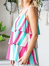 abordables Débardeurs et camisoles femme-Débardeur Femme à Bretelles Débardeur Mode Streetwear Moderne Rayé Volant Imprimé Superposé Sans Manches Tops Réguliers Col V Décontracté Plage Jaune Violet Fuchsia Orange Vert Été