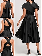 abordables Robes pour invitées de mariage-Robe de mariée invitée A-Line élégante robe formelle longueur thé d&#039;été sans manches bretelle unique satin avec fronces 2025
