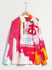 cheap Shirts,Tops &amp; Blouses-Graphic Print Long Sleeve Blouse