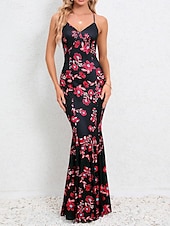 preiswerte abendkleider-Damen Freizeitkleid Etuikleid Unterkleid Blumen rückenfrei Print Rollkragen langes Kleid Maxikleid sexy Urlaub ärmellos Sommer