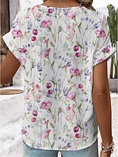 abordables Hauts de Vacances pour Femmes-Chemise Femme V Col Blouse Boutonnée Mode Streetwear Florale Imprimé Boutons À Manches Courtes Hauts Regular Col Fendu Décontracté Blanc Rose Bleu Ciel Été