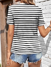 abordables T-shirt floral-T-shirt Femme Daisy Floral Rayé Imprimé Col Rond Manches Courtes Décontracté Été Haut Ajustement Régulier Tee Noir Blanc Jaune