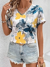 Γυναικείο T-shirt Boho Μπλούζα Paisley Εκτύπωση V-Λαιμό Κοντό Μανίκι Καθημερινό Χαλαρό Στυλ Πολύχρωμο Ελαφρύ Καλοκαίρι Μπλούζα Χαμηλού Κόστους Boho t-shirt-Γυναικείο T-shirt Boho Μπλούζα Paisley Εκτύπωση V-Λαιμό Κοντό Μανίκι Καθημερινό Χαλαρό Στυλ Πολύχρωμο Ελαφρύ Καλοκαίρι Μπλούζα