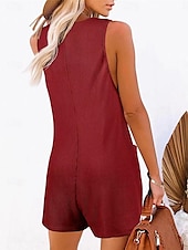 billiga Rompers-Dam Vanligt Jumpsuits Streetwear Ensfärgat Ärmlös V-hals Knappar Ficka Gata Dagligen Normal Svart Rodnande Rosa Vin Sommar