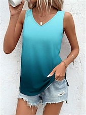 voordelige Grafische winkel Tanktops &amp; Camis-Vrouwen Camisole Tanktop Vest Ombre Kleur Gradiënt Print Geel Rekbare Casual Vakantie Strand Mouwloos V-hals Zomer Tank