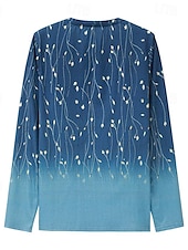 billige Blomster t-skjorte-dame t-skjorte elegant mote basic blomsterprint lange armer vanlige topper rund hals ferie helg blå fuchsia grå lyseblå høst &amp;amp; vinter