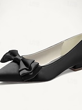 abordables Dama de honor-Mujer Zapatos de boda Bailarinas Fiesta Pajarita Tacón Bajo Dedo Puntiagudo Elegante Satén Negro Blanco Marfil