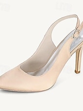 billige Bryllupsgjest-Dame bryllup sko Slingback Brudesko Spenne Stiletthæl Spisstå Basispumps Sateng Hvit Krystall Sølv