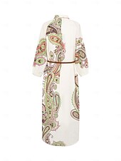 שמלת חולצת מידי בחגורת פייזלי בוהו זול הדפס שמלת קז'ואל-שמלת חולצת מידי בחגורת פייזלי בוהו