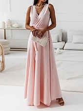 cheap Formal Dresses-Women&#039;s Casual Dress Long Dress Maxi Dress Lace up Date Vacation Streetwear Maxi V Neck Sleeveless Pink Wine Red Color
