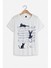 cheap Animals tee-Women&#039;s T Shirt Basic Cat Print Short Sleeve Regular Tops Round Neck Daily Weekend White