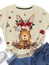 Women's Bunny Rose Crown T-shirt Blue Floral Crew Neck Stretch Casual Everyday Spring Summer Wear Multiple Sizes 12