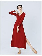 cheap Ballroom Dancewear-Latin Dance Ballroom Dance Dress Pure Color Women&#039;s Training Daily Wear Long Sleeve High POLY