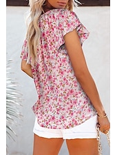 abordables Hauts Unis pour Femmes-chemisier femme mode imprimé floral à volants sans manches hauts réguliers col en V décontracté vacances noir blanc jaune rouge bleu été