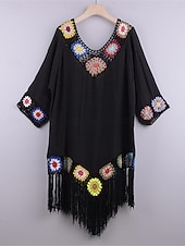 ieftine Rochii de plajă-Pentru femei Rochie albă Rochie Mini Bufantă Peteci Vacanță Plajă Sexy Boho În V Lungime Manșon 3/4 Negru Alb Roșu-aprins Culoare