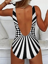 abordables Maillots de bain une pièce-Femme Normal Maillots de Bain Une pièce Maillot de bain Imprimé Tenues de plage Eté Rayé Sans Manches Maillots de bain