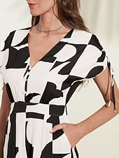 זול Jumpsuits-סרבל גיאומטרי עם שרוך עם כפתור