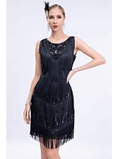 olcso Öltözetek-Retró Ordító 20-as évek 1920-as évek Flapper ruha Felszerelések Koktélruha A nagy Gatsby Flapper lány Esküvői Vendég Flitter Női Esküvő Esküvői vendég Buli / Este Felnőttek 1 Karkötő Ruha Kesztyűk
