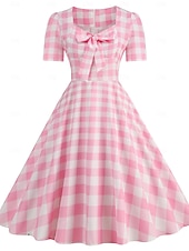 levne Šaty-Retro 50. léta Rockabilly Ke kolenům Šaty Houpací šaty Flare šaty Kostkovaný Vzor gingham Puntíkované Dámské Karneval Plesová maškaráda Dovolená Na den Retro tematická párty Dospělí Šaty Jaro léto