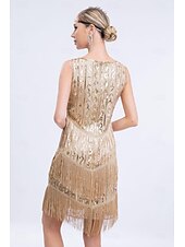 olcso Öltözetek-Retró Ordító 20-as évek 1920-as évek Flapper ruha Felszerelések Koktélruha A nagy Gatsby Flapper lány Esküvői Vendég Flitter Női Esküvő Esküvői vendég Buli / Este Felnőttek 1 Karkötő Ruha Kesztyűk