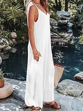 olcso nyaralás jumpsuit-Női Szabályos Jumpsuitek Utcai sikk Tömör szín Ujjatlan V-alakú Nyitott hátú Utca Napi Normál Fekete Fehér Bor Nyár