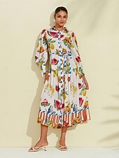 billige uformell kjole med trykk-print stripe frukt midi skjorte kjole
