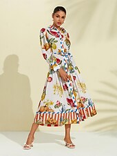 billige uformell kjole med trykk-print stripe frukt midi skjorte kjole