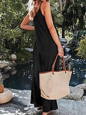 olcso nyaralás jumpsuit-Női Szabályos Jumpsuitek Utcai sikk Tömör szín Ujjatlan V-alakú Nyitott hátú Utca Napi Normál Fekete Fehér Bor Nyár
