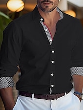 preiswerte Herrenhemd zum Knöpfen-Herren Hemd Knopfhemd Lässiges Hemd Schwarz Weiß Dunkelblau Leicht Blau Langarm Farbblock Kargen Täglich Urlaub Patchwork Bekleidung Modisch Brautkleider schlicht Komfortabel