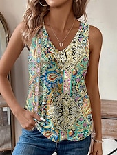 olcso Grafikai bolt Ujjatlan felsők és Camis-Női top camisole nyomott V nyakú bohém divat színes könnyű hétköznapi nyári camisole tank top standard fit