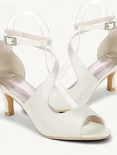 preiswerte Cocktail-Damen Hochzeitsschuhe Brautschuhe Schnalle Kätzchenabsatz Offene Spitze Minimalismus Satin Knöchelriemen Schwarz Weiß Elfenbein
