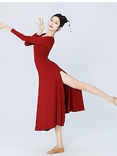 cheap Ballroom Dancewear-Latin Dance Ballroom Dance Dress Pure Color Women&#039;s Training Daily Wear Long Sleeve High POLY
